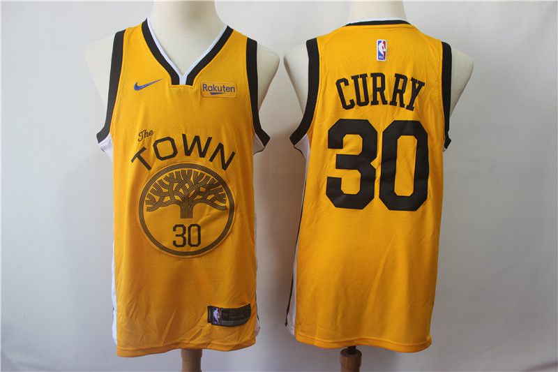 Men Golden State Warriors 30 Curry Yellow City Edition Nike Game NBA Jerseys